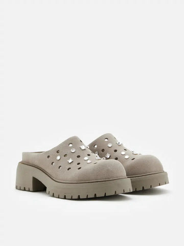 PAZZION, Collette Suede Embellished Clog Mules, Grey